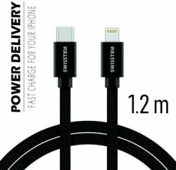 SWISSTEN - Cablu de date și încărcare cu acoperire textilă, USB-C/lightning, Power Delivery, 1, 2 m negru (71525201)