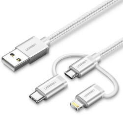 UGREEN USB 3-in-1 Cable UGREEN US186 Type-C / Micro USB / Lightning, 1m (Silver) (029771) - 24mag