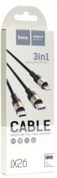 hoco. Cablu Incarcare 3in1 USB la Lightning / MicroUSB / USB Type-C HOCO X26 Xpress, 1 m, Negru (cb/3in1/Hoco/X26/n/bl) - 24mag