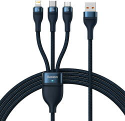 Baseus 3in1 USB cable Baseus Flash Series, USB-C + micro USB + Lightning, 100W, 1.2m (blue) (033915) - 24mag