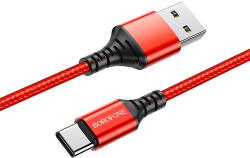 BOROFONE USB la USB Type-C BX54 Ultra bright, 1 m, 2.4A, Rosu (cb/Bor/TypC/BX54/1m/r/bl) - 24mag
