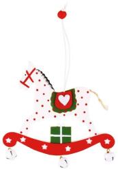 Yala Design Karácsonyfadísz fehér hintaló fából kis száncsengőkkel akasztható 3847 (405111/3847-A)