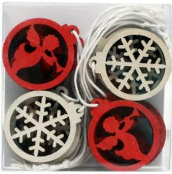 Yala Design Fa karácsonyfadísz 12db-os szett piros angyalkák és fehér hópelyhek 456910 (456910)