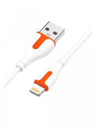 LDNIO Adat- és Tápkábel, LS571, Lightning/USB csatlakozó, 2.4A gyorstöltés, 1 méter, fehér/narancssárga