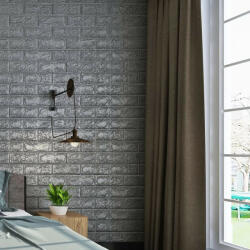 MyStyle Tapet 3D Silver design perete modern din caramida in relief, Autoadeziv , 77x70 cm