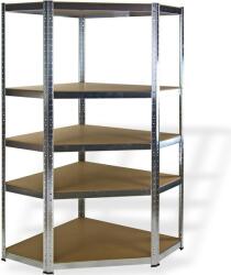 Plus Mobilier Raft metalic de colt Extra zincat 180x90x40x70 cm cu 5 polite MDF, 175 kg/polita, montaj fara suruburi, (garantie 7 ani) gri 5 Raft metalic 175 kg 900x400x1800 Otel Uz industrial (61004196) Dulap arhivare