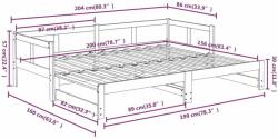 vidaXL tömör fenyőfa kihúzható kanapéágy 2x(80x200) cm (820257) - pepita