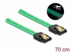 Delock 6 Gb/s cablu SATA cu efect de lumină UV verde, 70 cm (82112) (82112)