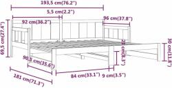 vidaXL tömör fenyőfa kihúzható kanapéágy 2 x (90 x 190) cm (820292) - pepita