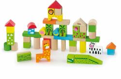 Viga Toys Set 50 cuburi de construit din lemn, Viga, Zoo