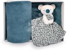 Doudou Takaró legkisebbeknek Yoca le Koala Doudou et Compagnie plüss koalával dédelgetéshez kék 70*100 cm díszdobozban 0 hó-tól (DC3977)