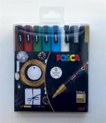 uni Dekormarker készlet, 0, 9-1, 3 mm, UNI "Posca PC-3M Holiday", 8 különbözõ szín (8 db)