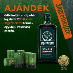 2db Jägermeister Scharf 0, 7l + 6 pohár (nincs összecsomagolva)