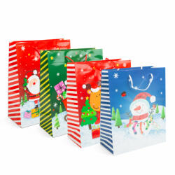 Karácsonyi ajándéktasak - papír - 265 x 127 x 330 mm - 4 féle / csomag - 12 db / csomag (G58298)