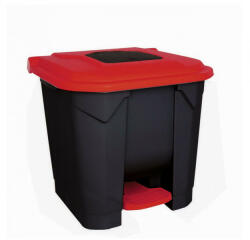 PLANET Szelektív hulladékgyűjtő konténer, műanyag, pedálos, fekete/piros, 30L (ALUP200P)