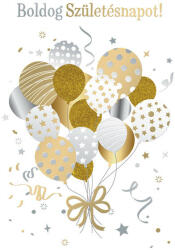  Cardex képeslap Boldog Születésnapot! , ezüst, arany lufis, borítékkal (LUFI852894)