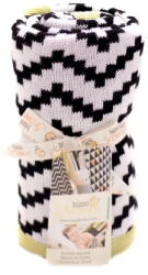 Bizzi Growin Paturica tricotata din bumbac chevron alb si negru Lenjerii de pat bebelusi‎, patura bebelusi