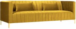 Micadoni Sárga bársony háromszemélyes kanapé MICADONI ANNITE 220 cm, aranyszínű talppal (MIC3SB12ANNITE2)