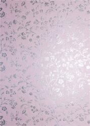 Hârtie decorativă metalizată roz - flori argintii 56x76 1 buc