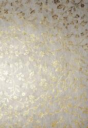 Hârtie decorativă căptuțeală ecru - flori aurii 58x90 1 buc