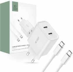 Tech-Protect Incarcator Priza Pentru Mobil și Tablet Tech-protect C20w 2-port Network Charger Pd20w + Type-c Cable White