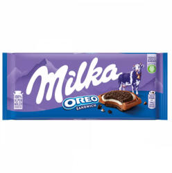 Milka Oreo Sandwich kakaós kekszek vaníliaízű, tejes töltelék tejcsokin - 92g