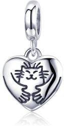 Ékszerkirály Ezüst charm, szív macskával (1600166767841)