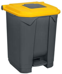 PLANET Szelektív hulladékgyűjtő konténer, műanyag, pedálos, antracit, sárga, 50L (ADUP226S)