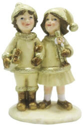 Clayre & Eef Kisfiú kislánnyal karonfogva 10x6x15cm, bézs-arany karácsonyi dekorfigura