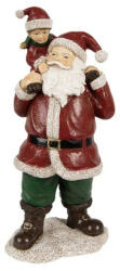 Clayre & Eef Télapó nyakában kisfiúval, 11x8x23cm, karácsonyi dekorfigura