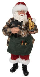 Clayre & Eef Textilruhás télapó hintalovat készítö, karácsonyi dekorfigura, 28cm