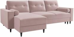 MICADONI Leona 225 cm-es rózsaszín bársony sarok kanapéágy, fekete talppal, balra/jobbra (MIC_CORF_2_A3_LEONA4)