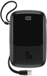 Baseus Baterie externa PowerBank BASEUS Q 3A afisaj digital 10000mAh, IP, USB, USB-C, 15W cu cablu tip C (negru) PPQD-A01