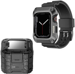 UIQ Set Carcasa Metal + Curea ceas UIQ, compatibila cu Apple Watch 4 5 6 SE SE 2, 44mm, Gri - ES00813