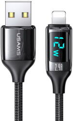 USAMS Cablu de Date USB la Lightning PD, 12W, Digital Display, Fast Charge, 1.2m - USAMS U78 (US-SJ543) - Black (KF236921) - pcone