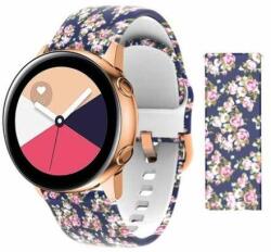 Mybandz Curea de ceas din silicon Mybandz cu cataramă din aur roz de 20 mm cu model floral (20SKU6140) (20SKU6140)