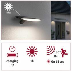 Paulmann 94340 Outdoor solar Kiran kültéri fali lámpa, antracit, 3000K melegfehér, beépített LED, 400 lm, IP44 (94340)