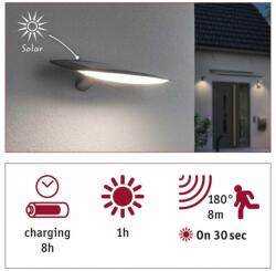 Paulmann 94338 Outdoor solar Kiran kültéri fali lámpa, fehér, 3000K melegfehér, beépített LED, 600 lm, IP44 (94338)