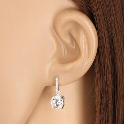 Ekszer Eshop 925 ezüst fülbevaló - cirkónia vonal és csillogó cirkónia, szív alakú kivágások