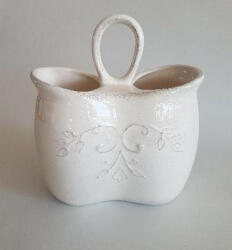 Vanilia Kerámia Romantikus csipkés dupla fakanáltartó, 17x9, 5x20cm , natur, kerámia, kézzel festett (V-K-34-13)