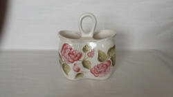 Vanilia Kerámia Domború mintás dupla fakanáltartó, virágos bordó, kerámia, kézzel festett (V-K-30-13)