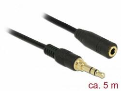 Delock Cablu de prelungire pentru mufă stereo 3, 5 mm 3-pini de sex masculin > feminin, lung de 5 m, negru (85590)
