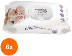 Giggles Set 6 x 100 Servetele Umede pentru Bebelusi, Giggles Baby Wipes (ROC-6xGIGGSU00002)