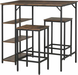  Magas asztalkészlet polcokkal és 2 székkel, fém / PAL, 109x60x100 (835-338)