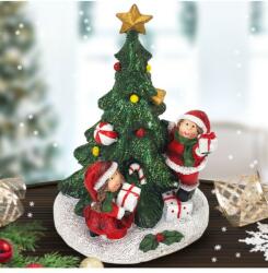 Kerámia karácsonyfa gyerekekkel és ajándékkal 14 cm (70-1591)