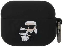  Bluetooth fülhallgató töltőtok tartó, szilikon, karabiner, napszemüveges lány és cica minta, Apple AirPods Pro kompatibilis, Karl Lagerfeld 3D Logo NFT Choupette, fekete
