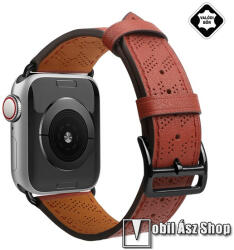 Okosóra szíj - BORDÓ - valódi bőr, légáteresztő, lyukacsos - APPLE Watch Series 1/2/3 42mm / 4/5/6/SE 44mm / 7/8/9 45mm / Ultra / Ultra 2 49mm