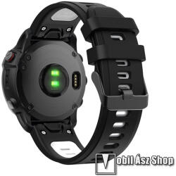 Okosóra szíj - FEKETE / FEHÉR - szilikon, sport, 22mm széles, QUICKFIT - Garmin Fenix 7 / 6 / 6 Pro / 6 Sapphire / Instinct / 5 / 5 Plus / 5 Plus Sapphire / Forerunner 935 / 745 / 945 / Quatix 3