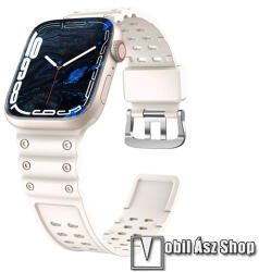 Okosóra szíj - BÉZS - szilikon, állítható, csat - APPLE Watch Series 1/2/3 38mm / 4/5/6/SE 40mm / 7/8/9 41mm