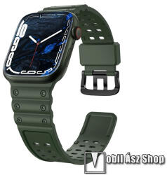  Okosóra szíj - SÖTÉTZÖLD - szilikon, állítható, csat - APPLE Watch Series 1/2/3 38mm / 4/5/6/SE 40mm / 7/8/9 41mm
